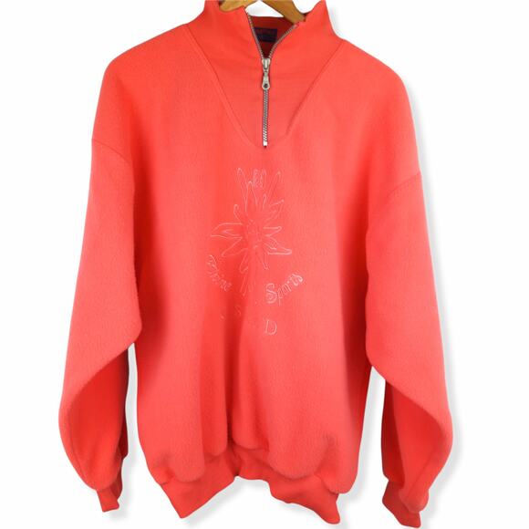 STEFFNER~Coral Embroidered Quarter Zip Fleece Sweatshirt XL Skitrip Vacation - Picture 1 of 5